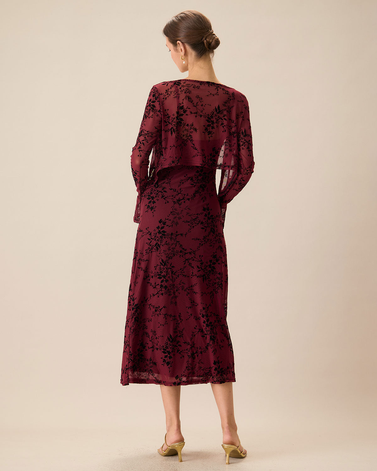 Red Floral Pattern Bodycon Slip Midi Dress