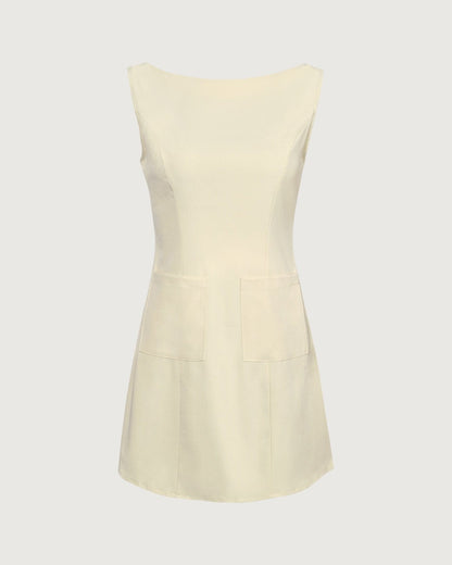 Yellow Boat Neck Cutout Mini Dress