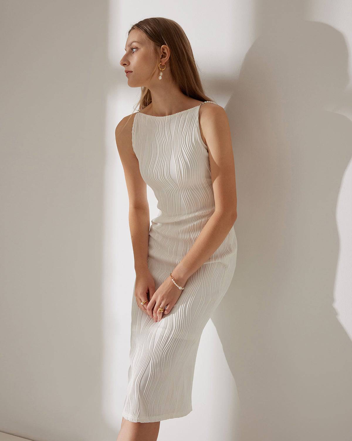 Wave-Texture Spaghetti Strap Dress