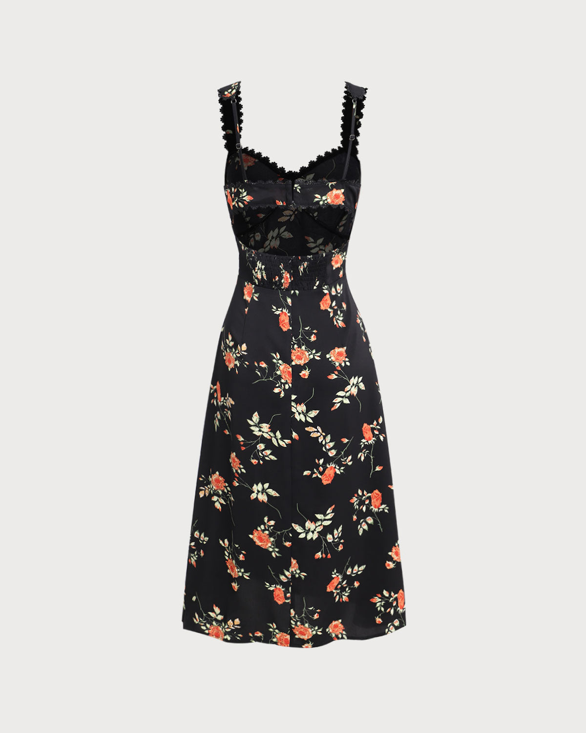 Black Floral Maxi Dress with Ruffles and Spaghetti Straps