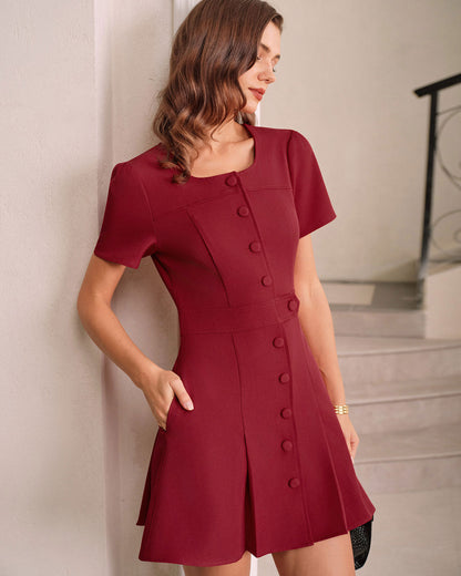Red U-Neck A-Line Mini Dress